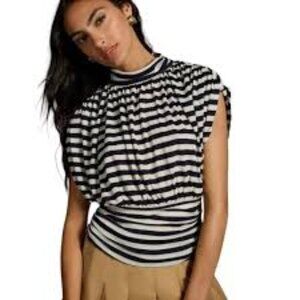 Anthropologie Black and White Striped Short Sleeve Top
